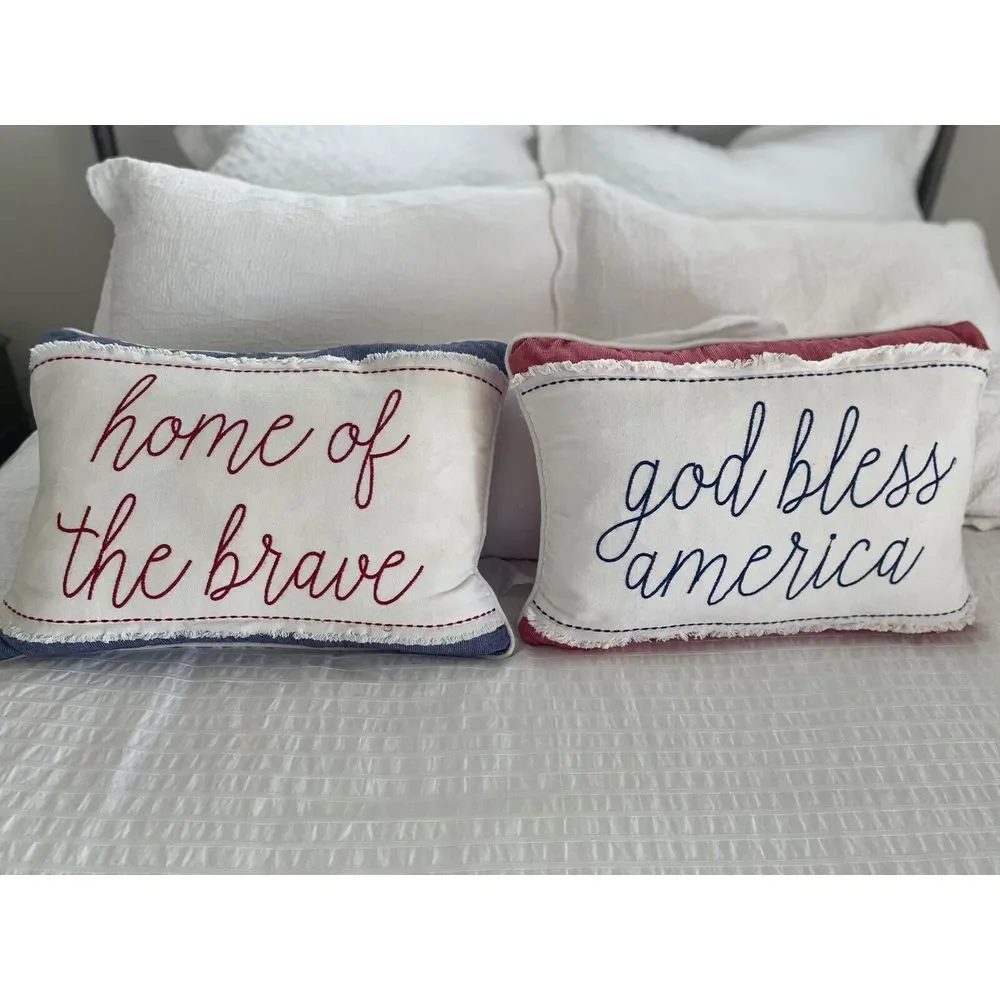 God Bless America & Home of the Brave Pillow Set 12 x 18 July 4 Independence Day
